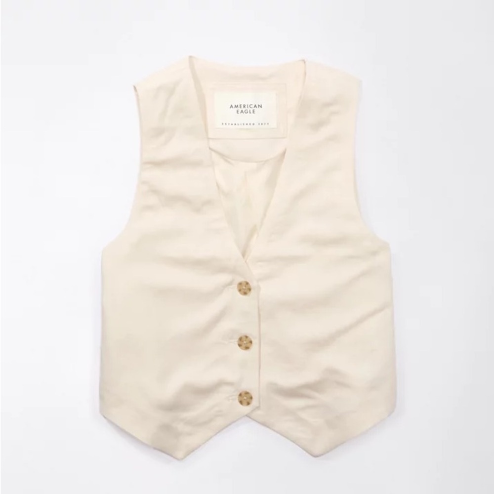 American Eagle Linen-Blend Button Vest Top Beige Size M Style 1383-3500 - Picture 3 of 10